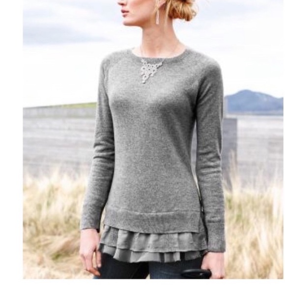 Garnet Hill Sweaters - Garnet Hill | Cashmere Shirttail Gray Sweater XL